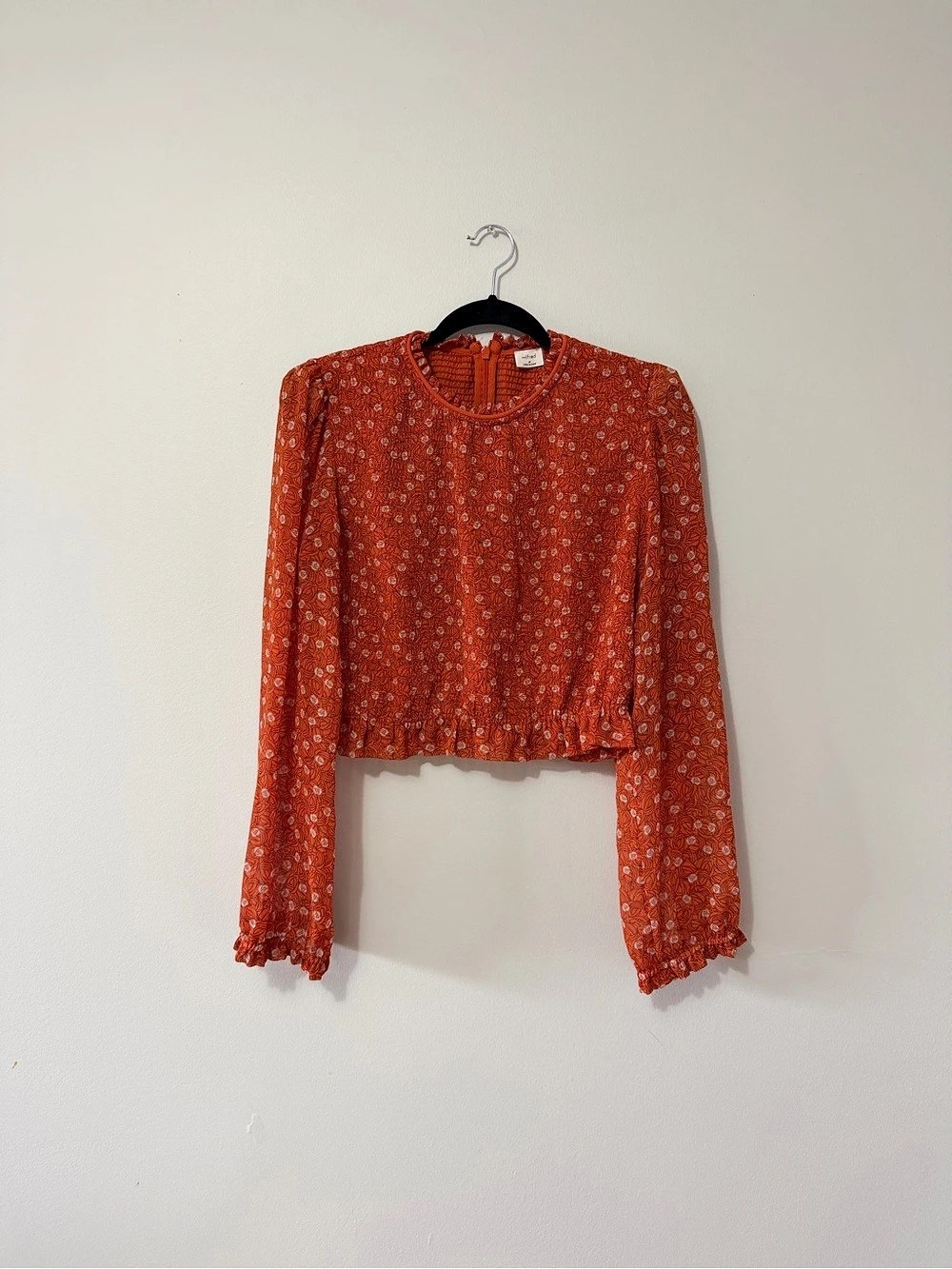 Wilfred Lilith Blouse Floral Cropped Long Sleeve Orange & White